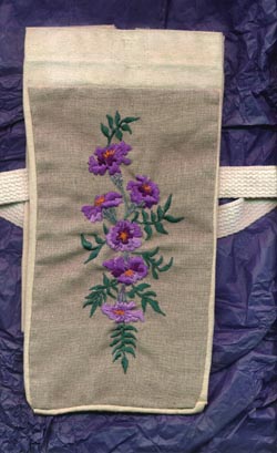 Detail of lunch 
bag embroidered by Ursula Le Guin